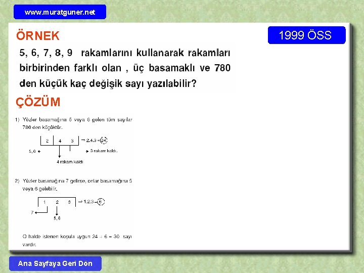 www. muratguner. net ÖRNEK ÇÖZÜM Ana Sayfaya Geri Dön 1999 ÖSS 