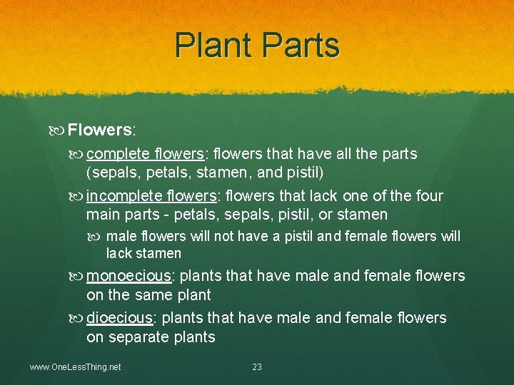 Plant Parts Flowers: complete flowers: flowers that have all the parts (sepals, petals, stamen,