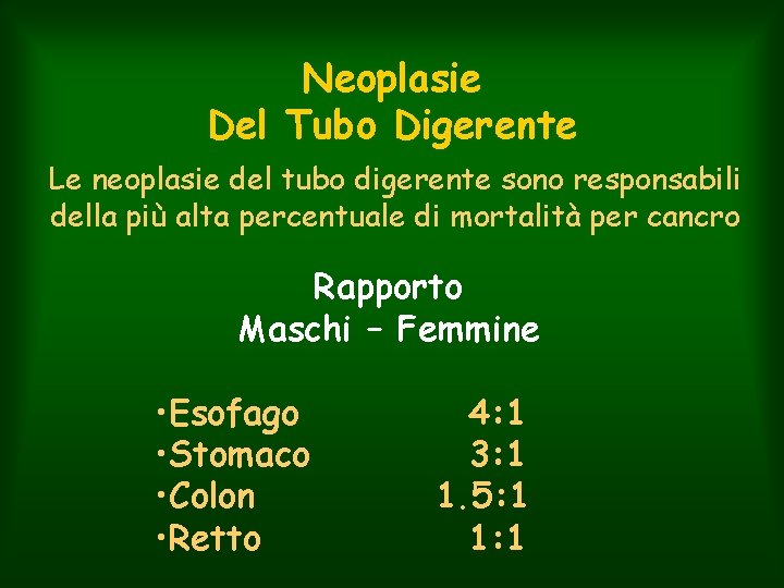 Neoplasie Del Tubo Digerente Le neoplasie del tubo digerente sono responsabili della più alta