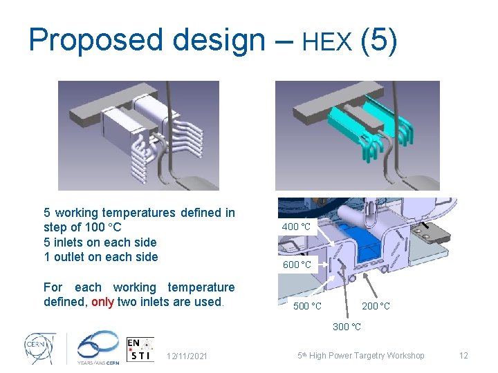 Proposed design – HEX (5) 5 working temperatures defined in step of 100 ºC