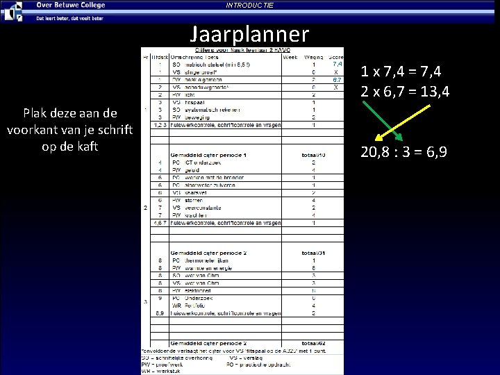 INTRODUCTIE Jaarplanner 7, 4 6. 7 Plak deze aan de voorkant van je schrift