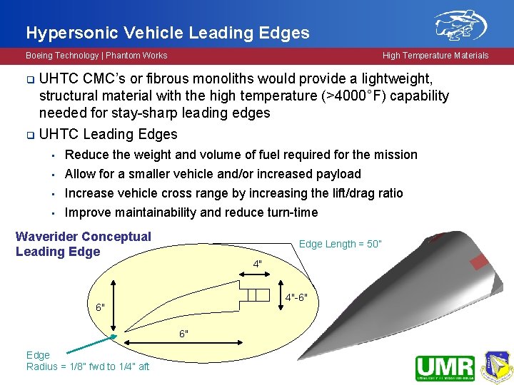 Hypersonic Vehicle Leading Edges Boeing Technology | Phantom Works High Temperature Materials UHTC CMC’s