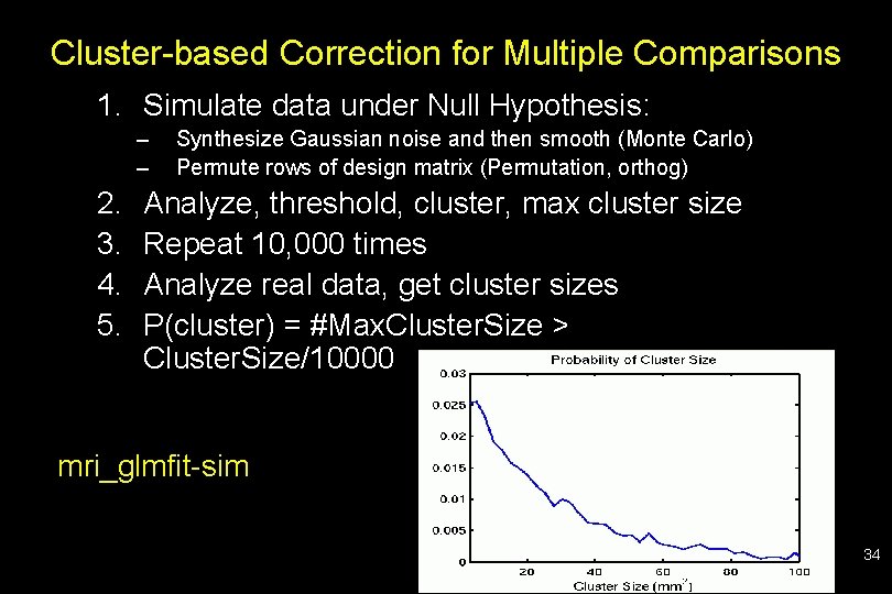 Cluster-based Correction for Multiple Comparisons 1. Simulate data under Null Hypothesis: – – 2.