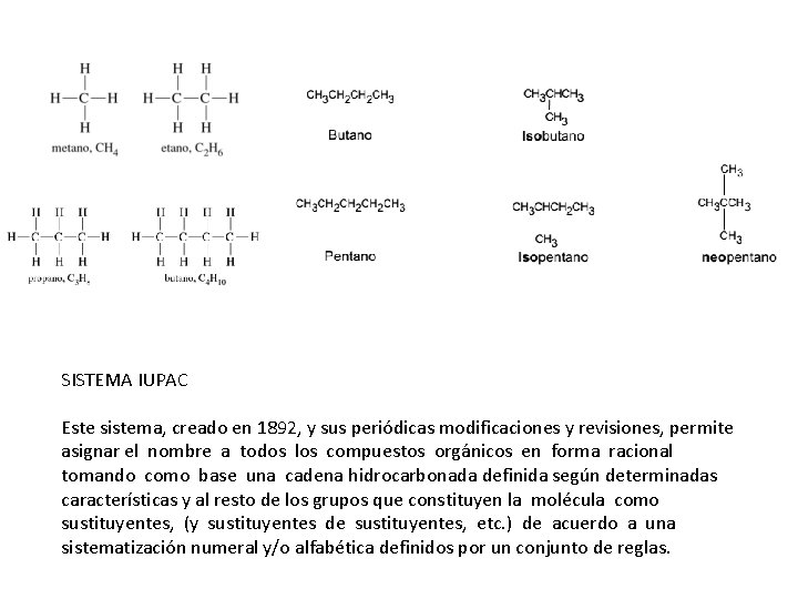 SISTEMA IUPAC Este sistema, creado en 1892, y sus periódicas modificaciones y revisiones, permite