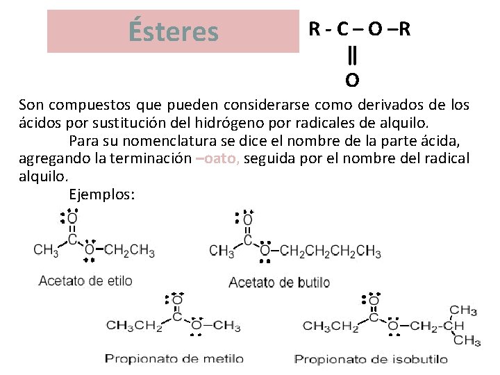 Ésteres R - C – O –R ‖ O Son compuestos que pueden considerarse