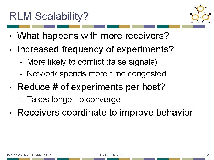 RLM Scalability? What happens with more receivers? • Increased frequency of experiments? • •