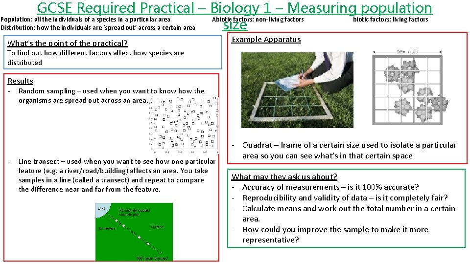 GCSE Required Practical – Biology 1 – Measuring population Population: all the individuals of