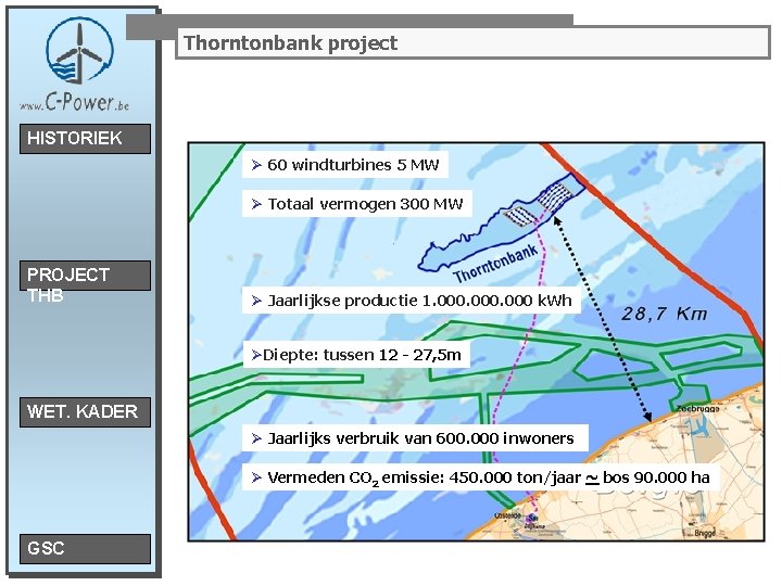 Thorntonbank project HISTORIEK Ø 60 windturbines 5 MW Ø Totaal vermogen 300 MW PROJECT