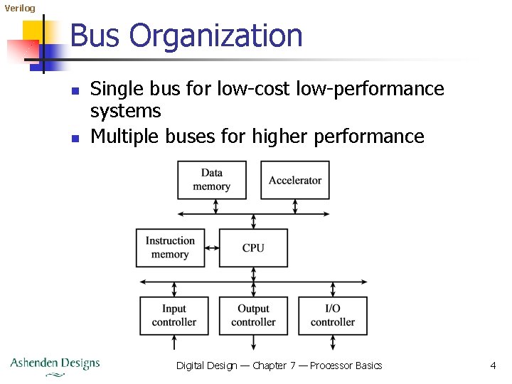 Verilog Bus Organization n n Single bus for low-cost low-performance systems Multiple buses for
