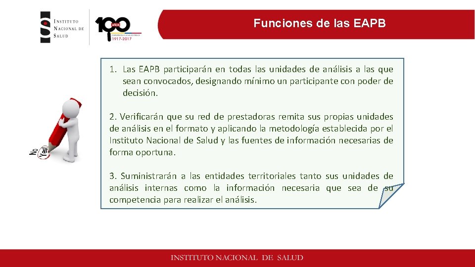 Funciones de las EAPB 1. Las EAPB participarán en todas las unidades de análisis
