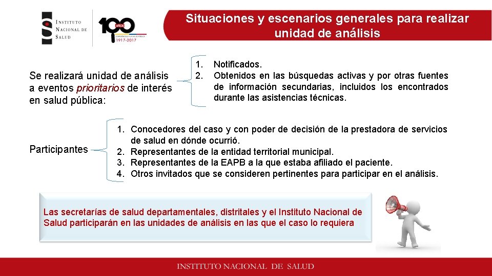 Situaciones y escenarios generales para realizar unidad de análisis Se realizará unidad de análisis