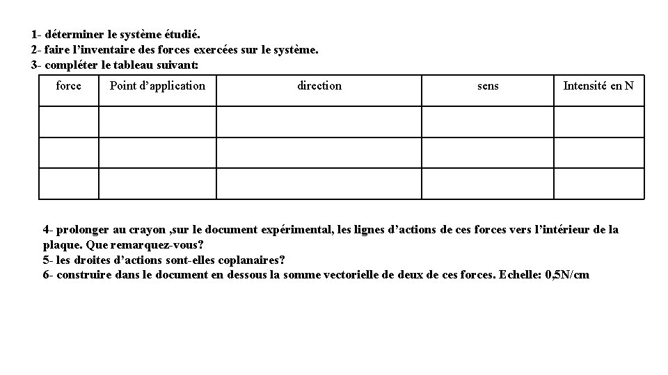 1 - déterminer le système étudié. 2 - faire l’inventaire des forces exercées sur