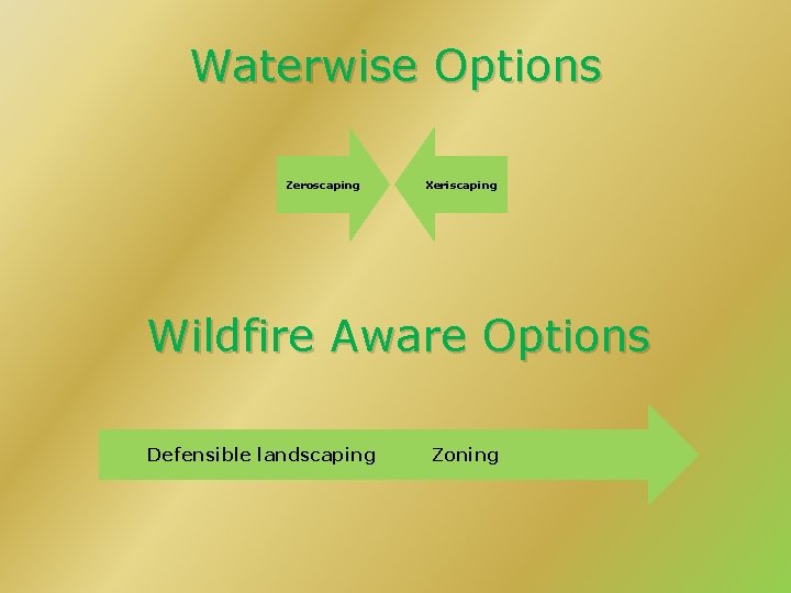 Waterwise Options Zeroscaping Xeriscaping Wildfire Aware Options Defensible landscaping Zoning 