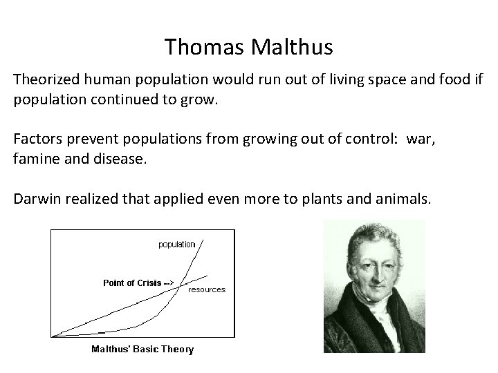 Thomas Malthus Theorized human population would run out of living space and food if