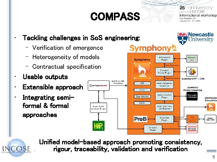 COMPASS • Tackling challenges in So. S engineering: – Verification of emergence – Heterogeneity COMPASS • Tackling challenges in So. S engineering: – Verification of emergence – Heterogeneity