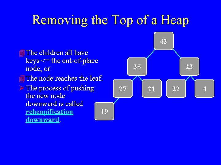 Removing the Top of a Heap 42 4 The children all have keys <=
