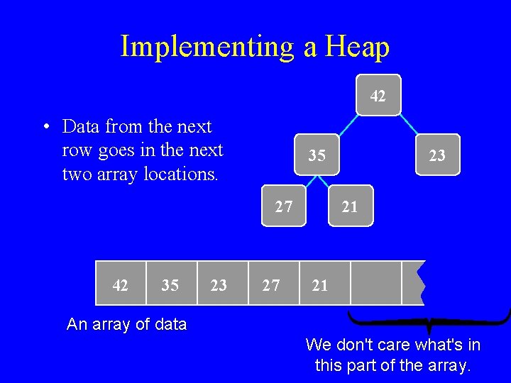 Implementing a Heap 42 • Data from the next row goes in the next
