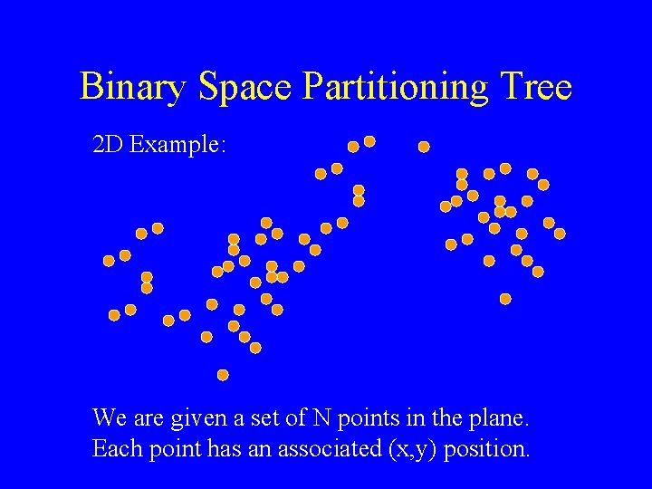 Binary Space Partitioning Tree 2 D Example: We are given a set of N