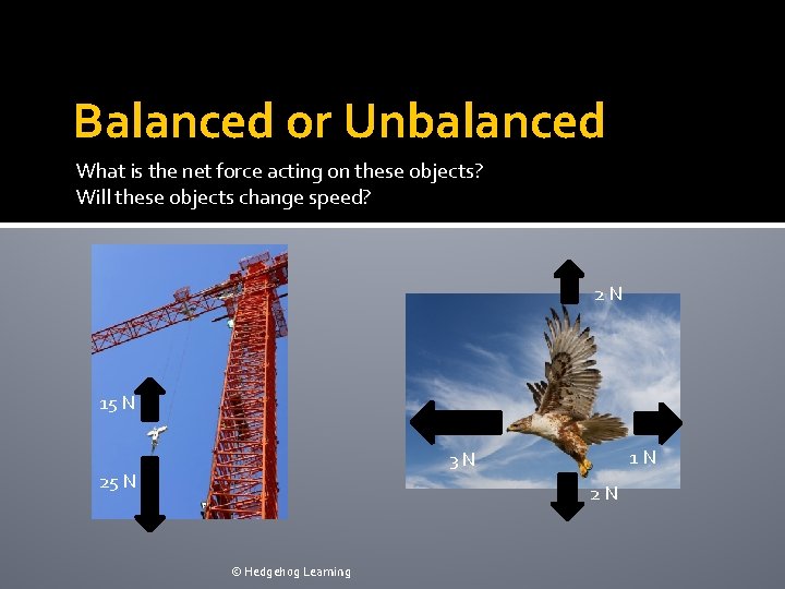 Balanced or Unbalanced What is the net force acting on these objects? Will these