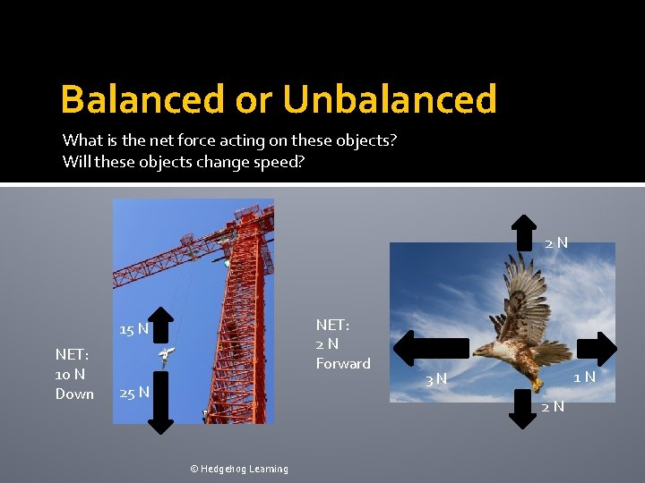 Balanced or Unbalanced What is the net force acting on these objects? Will these