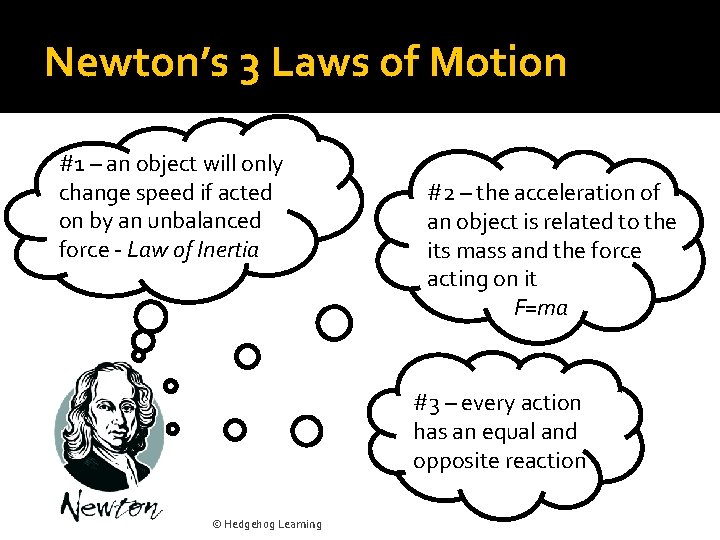 Newton’s 3 Laws of Motion #1 – an object will only change speed if
