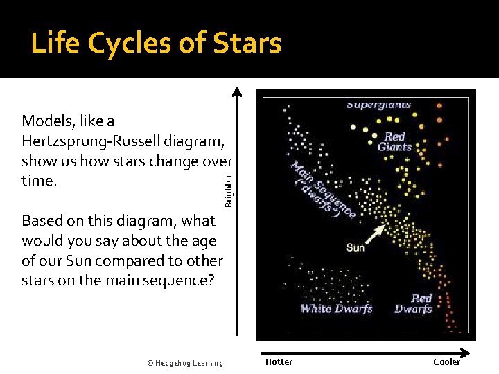 Life Cycles of Stars Brighter Models, like a Hertzsprung‐Russell diagram, show us how stars