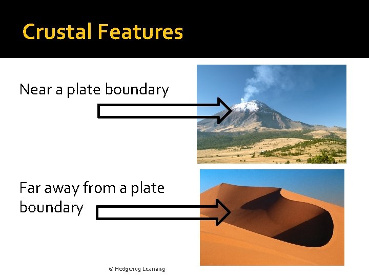 Crustal Features Near a plate boundary Far away from a plate boundary © Hedgehog