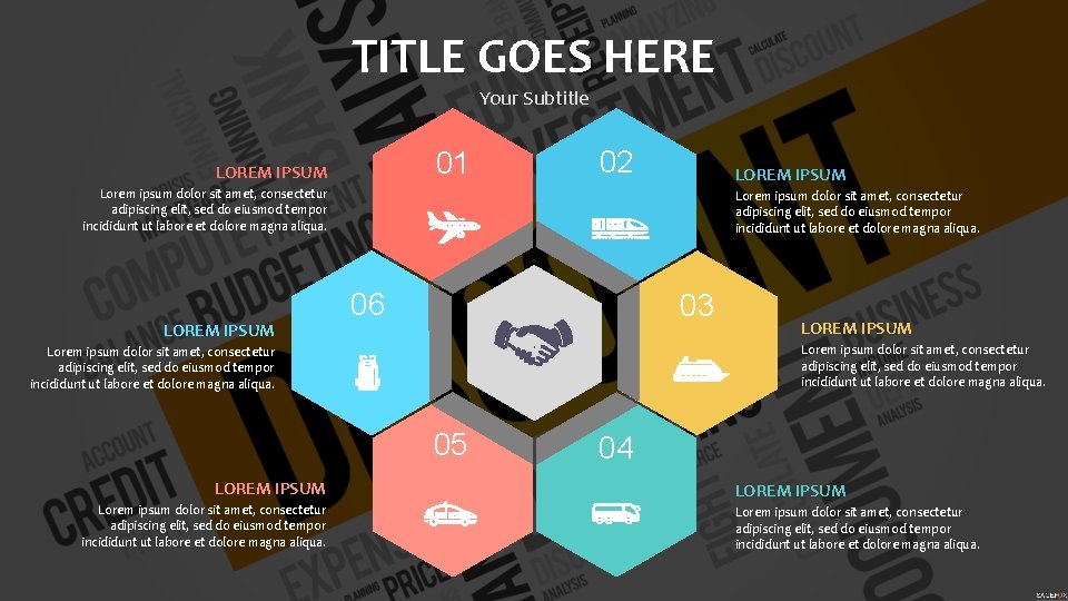TITLE GOES HERE Your Subtitle 01 LOREM IPSUM 02 LOREM IPSUM Lorem ipsum dolor