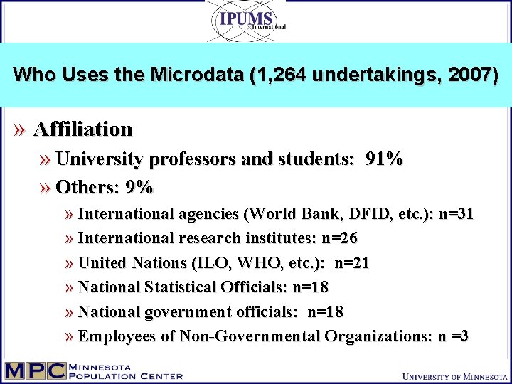 Who Uses the Microdata (1, 264 undertakings, 2007) » Affiliation » University professors and