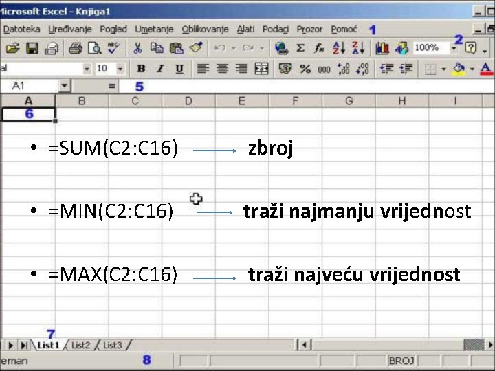  • =SUM(C 2: C 16) zbroj • =MIN(C 2: C 16) traži najmanju
