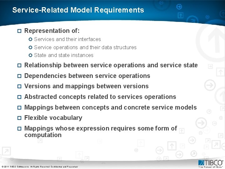 Service-Related Model Requirements ¨ Representation of: ¡ Services and their interfaces ¡ Service operations Service-Related Model Requirements ¨ Representation of: ¡ Services and their interfaces ¡ Service operations