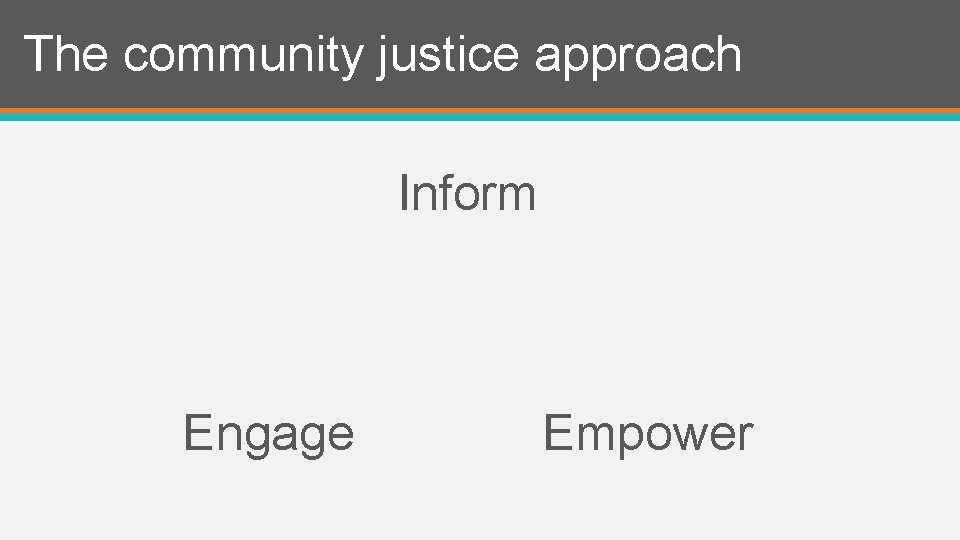 The community justice approach Inform Engage Empower 