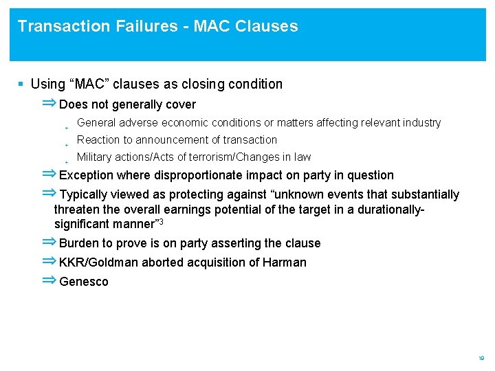 Transaction Failures - MAC Clauses § Using “MAC” clauses as closing condition ⇒ Does