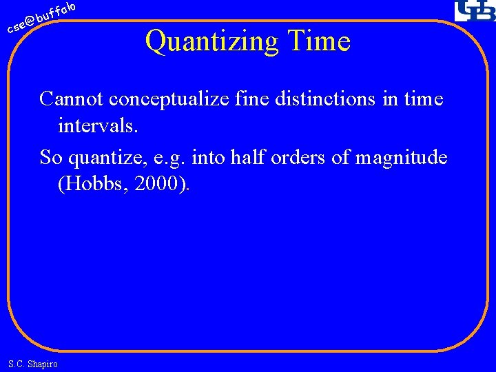 fa buf @ cse lo Quantizing Time Cannot conceptualize fine distinctions in time intervals.