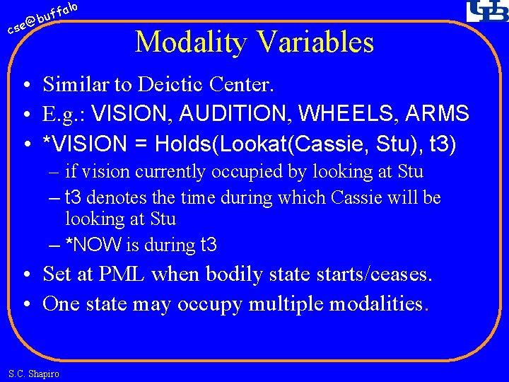 fa buf @ cse lo Modality Variables • Similar to Deictic Center. • E.