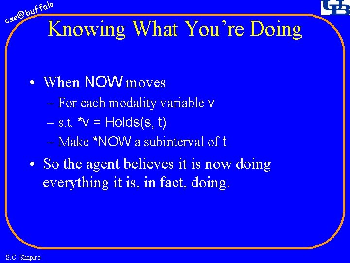 fa buf @ cse lo Knowing What You’re Doing • When NOW moves –