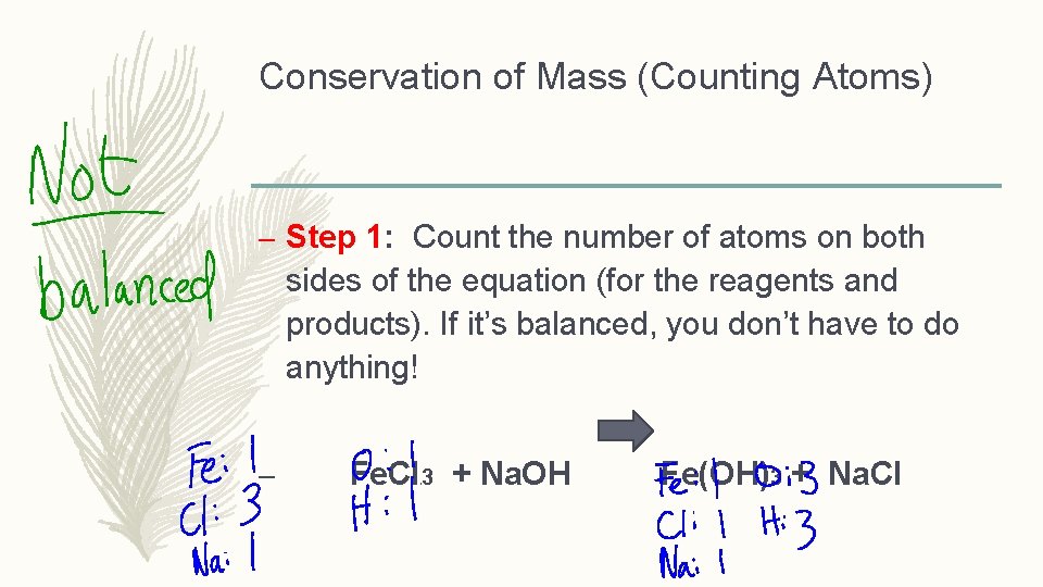 Conservation of Mass (Counting Atoms) – Step 1: Count the number of atoms on