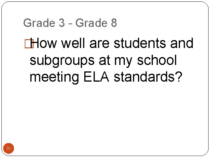 Grade 3 – Grade 8 �How well are students and subgroups at my school