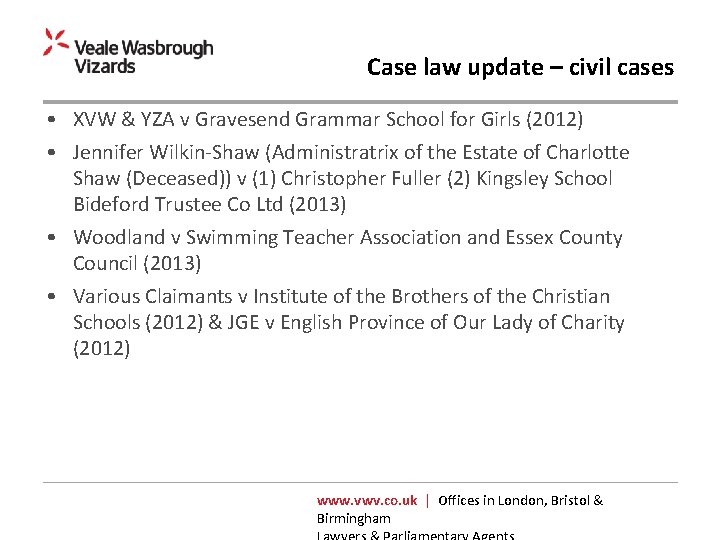 Case law update – civil cases • XVW & YZA v Gravesend Grammar School