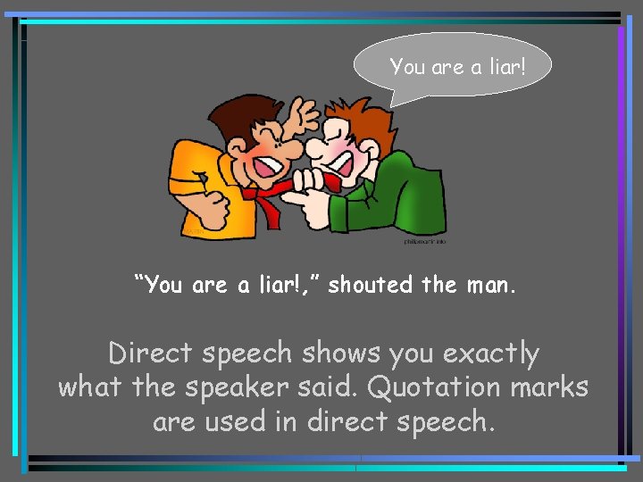 You are a liar! “You are a liar!, ” shouted the man. Direct speech