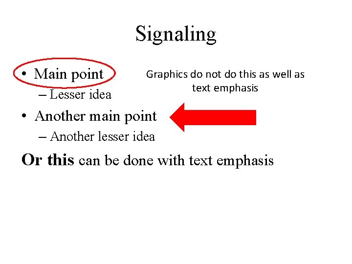 Signaling • Main point – Lesser idea Graphics do not do this as well