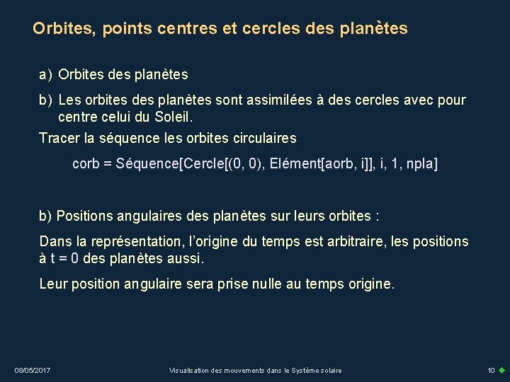 Orbites, points centres et cercles des planètes a) Orbites des planètes b) Les orbites