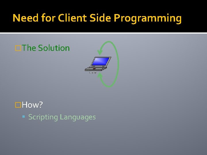 Need for Client Side Programming �The Solution �How? Scripting Languages 