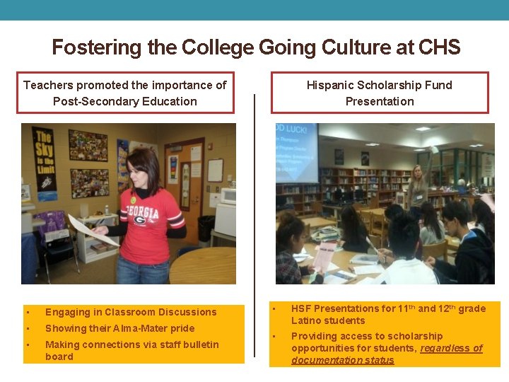 Fostering the College Going Culture at CHS Teachers promoted the importance of Post-Secondary Education