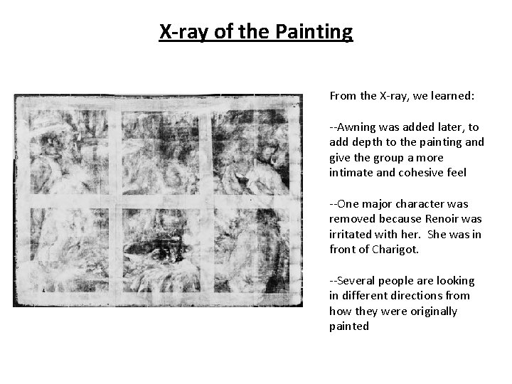 X-ray of the Painting From the X-ray, we learned: --Awning was added later, to