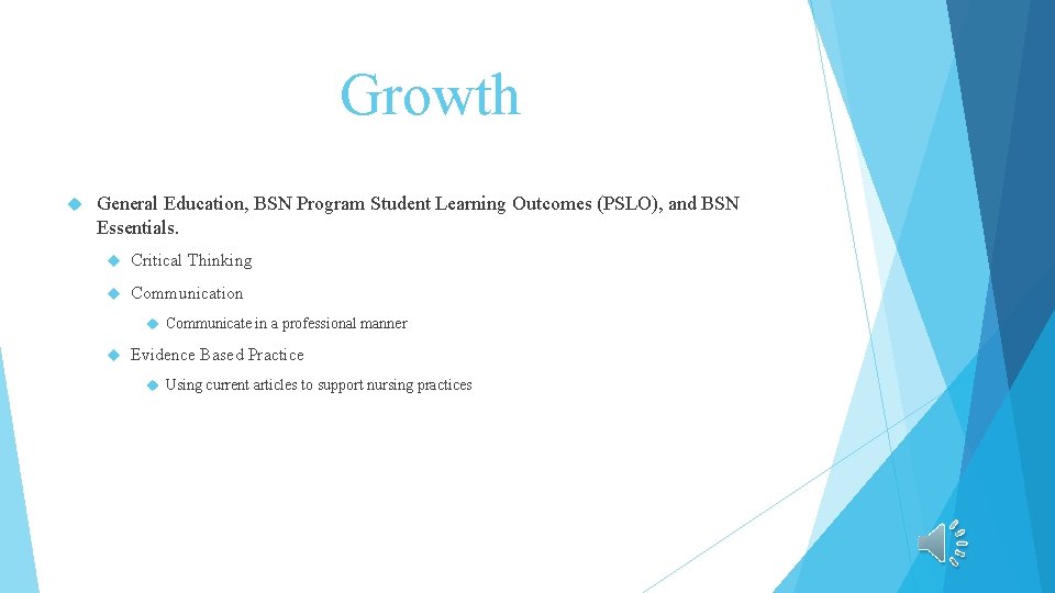 Growth General Education, BSN Program Student Learning Outcomes (PSLO), and BSN Essentials. Critical Thinking