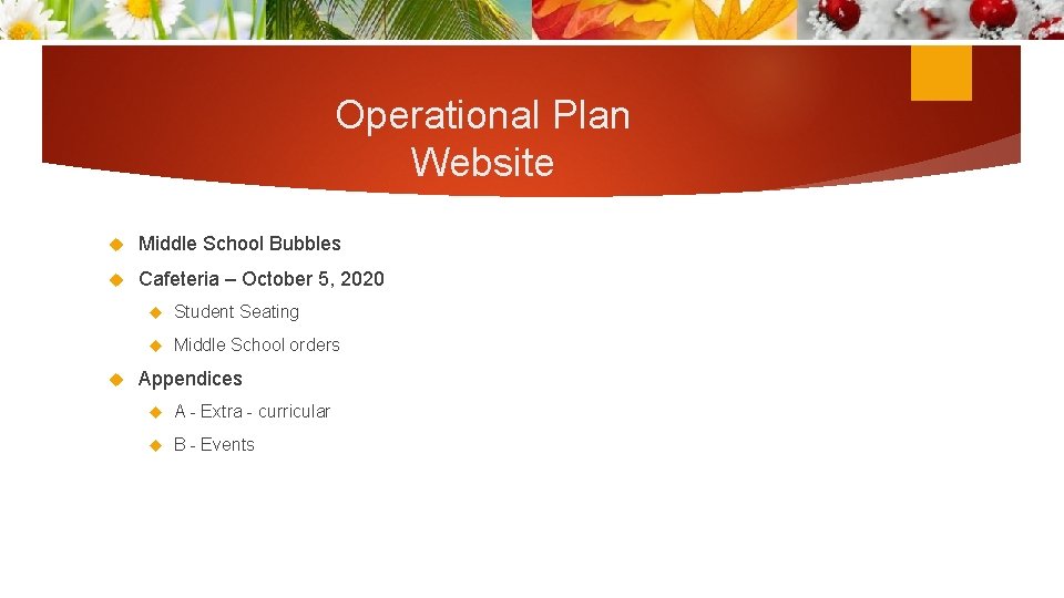 Operational Plan Website Middle School Bubbles Cafeteria – October 5, 2020 Student Seating Middle