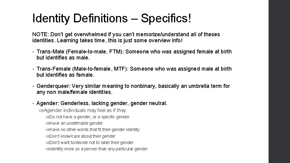 Identity Definitions – Specifics! NOTE: Don’t get overwhelmed if you can’t memorize/understand all of