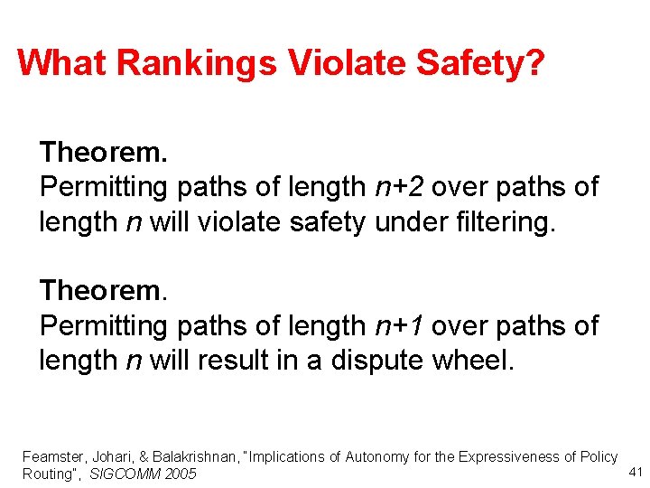 What Rankings Violate Safety? Theorem. Permitting paths of length n+2 over paths of length