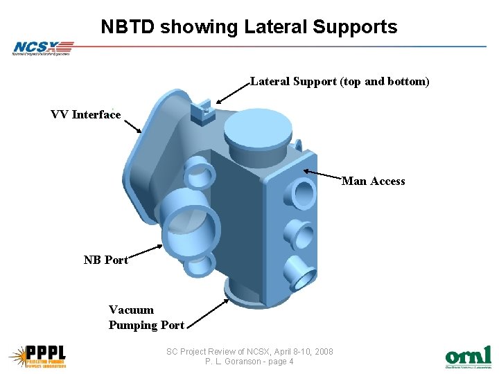 NBTD showing Lateral Supports Lateral Support (top and bottom) VV Interface Man Access NB